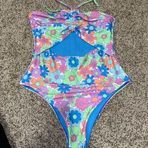 Pink Lily Floral One Piece - Blue and Purple